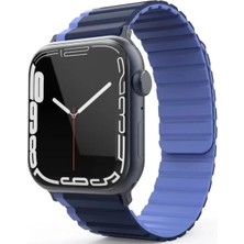 Tiklad Apple Watch 42MM Mo-Wb1 Çift Renk Mıknatıslı Silikon Kordon - Lacivert-Mavi TİKLAD-3954