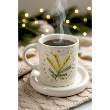 Sarı Kokina Amore 24 K Altın Süslemeli El Yapımı Yılbaşı Hediyesi Seramik Double Kahve Fincan Takımı