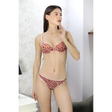 İbrahim Burak Etiler Collection Moda Çizgi Kadın Desteksiz Ince Süngerli  Desenli Aksesuarlı Sütyen Takım 3707 Kırmızı