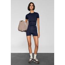 Urban Beat RUNLES Kadın Baskı Detaylı Slim Fit Sporcu Kısa Mor Tayt