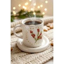 Kırmızı Kokina Amore 24 K Altın Süslemeli El Yapımı Yılbaşı Hediyesi Seramik Double Kahve Fincan Takımı