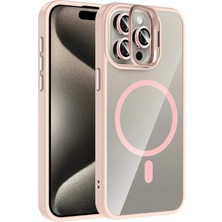 Tiklad Apple iPhone 14 Pro Max Remim Lensli Magsafe Standlı Kapak - Pembe TİKLAD-3954
