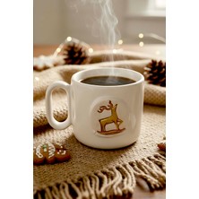 Geyik Amore 24 K Altın Süslemeli El Yapımı Yılbaşı Hediyesi Seramik Double Kahve Fincanı, Mug, Kupa