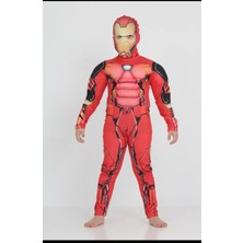 Arya Kostüm Çocuk Kostüm Demir Adam Çocuk Kostümü – 3-10 Yaş Süper Kahraman Tulum ve Maske Seti