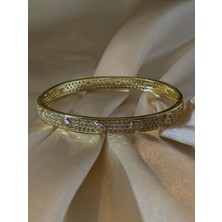 MonCherietr Virea Pirinç Üzeri Altın Kaplama Zirkon Taşlı Kelepçe Bileklik