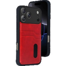 Tiklad CPT83 Apple iPhone 17 Pro Sara Kartvizitli Deri Kılıf - Kırmızı TİKLAD-3954