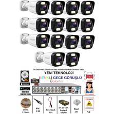 Prolife 14 Kameralı Gece Renkli White Warm Ledli Yüz ve Araç Algılamalı 5 Mp Kuruluma Hazır Güvenlik Kamerası Seti