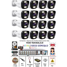 Prolife 16 Kameralı Gece Renkli 8 Adet Warm Ledli Yüz ve Araç Algılamalı 5 Mp Kuruluma Hazır Güvenlik Kamerası Seti