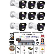 Prolife 8 Kameralı Gece Renkli 8 Adet Warm Ledli Yüz ve Araç Algılamalı 5 Mp Kuruluma Hazır Güvenlik Kamerası Seti