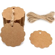 Naturevo 50 Adet Yuvarlak Kraft Hediye Etiketi 10 M Jüt Ip 300 gr Kalın Kraft