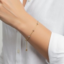 PIEDORA GOLD 14 Ayar Üç Renk Top Detaylı İnce Zincir Kadın Altın Bileklik