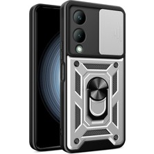 Tiklad Vivo Y17S Kılıf Pars Lens Yüzüklü Silikon - Gümüş TİKLAD-6345