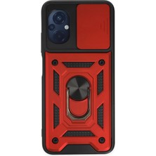 Tiklad Xiaomi Poco M5 Kılıf Pars Lens Yüzüklü Silikon - Kırmızı TİKLAD-6345