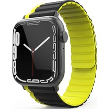 Tiklad Apple Watch 42MM Mo-Wb1 Çift Renk Mıknatıslı Silikon Kordon - Siyah-Sarı TİKLAD-6345