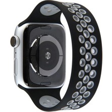 Tiklad Apple Watch 38MM Ayarlı Delikli Silikon Kordon - Siyah-Gri TİKLAD-6345