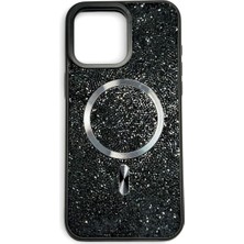 Mopal iPhone 15 Pro Max Uyumlu Magsafe Özellikli Işıltılı Simli Lüks Kılıf