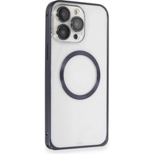 Tiklad iPhone 15 Pro Max Kılıf Metal Bumper Magneticsafe Kapak - Lacivert TİKLAD-6345