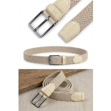 Atlas Deri Krem - Hakiki Deri Erkek Örgü Esnek Kemer – 3,5cm