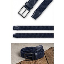 Atlas Deri Lacivert - Hakiki Deri Erkek Örgü Esnek Kemer – 3,5cm