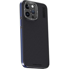 Tiklad iPhone 15 Pro Kılıf Aramid 600D Kevlar Karbon Fiber Magsafe Kapak - Lacivert TİKLAD-6345