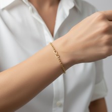 PIEDORA GOLD 14 Ayar Altın Sonsuzluk Figürlü Minimal İnce Zincir Kadın Bileklik