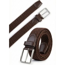 Atlas Deri Kahverengi Hakiki Deri Erkek Örgü Esnek Kemer – 3,5cm