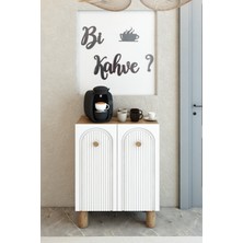 İzco Design Bohem Model 2 Kapaklı 3 Raflı Kahve Köşesi Standı - Mdf Membran Kapak | 60 cm Kahve Istasyonu