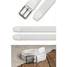 Atlas Deri Beyaz - Hakiki Deri Erkek Örgü Esnek Kemer – 3,5cm