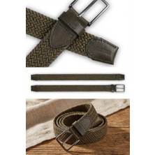 Atlas Deri Hakiki Deri Erkek Örgü Esnek Kemer – 3,5cm - Haki Renk