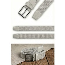 Atlas Deri Açık Gri - Hakiki Deri Erkek Örgü Esnek Kemer – 3,5cm