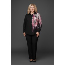 Büyük Beden Leopar Detaylı Ön Panelli Gömlek Şık ve Rahat Kesim