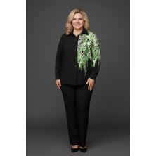 Büyük Beden Leopar Detaylı Ön Panelli Gömlek Şık ve Rahat Kesim