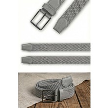 Atlas Deri Gri - Hakiki Deri Erkek Örgü Esnek Kemer – 3,5cm