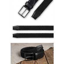 Atlas Deri Siyah - Hakiki Deri Erkek Örgü Esnek Kemer – 3,5cm