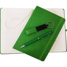 Tiklad Yeşil Termo Deri Defter, Kalem ve Anahtarlık Seti TİKLAD-6487I