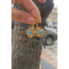 Erer Gümüş Gümüş Telkari Mavi Taşlı Gül Anne Küpesi TK23E238