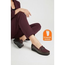 Gönbeler Siyah Streç Detaylı Tam Ortopedik Tabanlı Kadın Dolgu Topuklu Ayakkabı - 5 cm Hafif Rahat Ofis ve Günlük Model