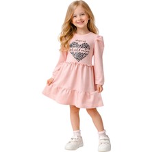 Kali Kids Kız Çocuk Penye Pembe Baskılı Pamuklu Volanlı Elbise