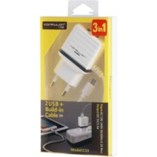 Woximax C33 Hızlı Şarj Cihazı 3in1 (Dahili Micro USB Kablolu) WOXİMAX-32147