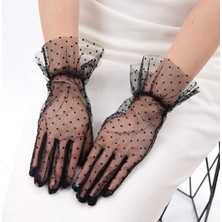 Fixup Kısa Güpürlü Siyah Puantiyeli Tül Eldiven