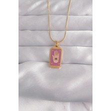 Shopwave 316L Çelik Gold Renk Mor Mineli El Figür Tarot Kolye - TJ-BKO9034