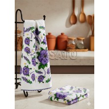 Fırsato EKO Havlu Dokulu Mor Çiçek Desenli 30X50 3'lü Mutfak Havlusu | Kurulama Bezi