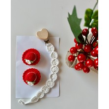 Livadesign7 Yenidoğan Saçsız Bebek Tokası ve Emzik Askısı El Emeği Örgü 3'lü Set