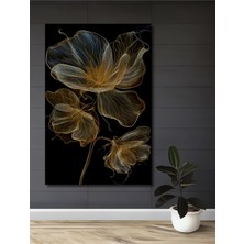 Altın Işıltılı Şeffaf Çiçek Yağlı Boya Görünümlü Dekoratif Ahşap Ev,antre,salon,ofis,mutfak Tablo