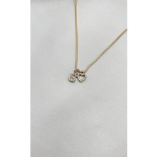 Fiora Aksesuar Kişiselleştirilebilir / Kişiye Özel Kalp ve Harfi Zirkon Taşlı Çelik Kaplamalı Zincirli Kolye