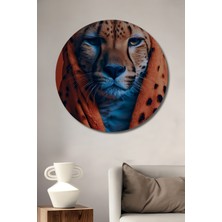 Çita Sanatı Yağlı Boya Görünümlü Dekoratif Ahşap Tablo Yuvarlak Duvar Tablosu