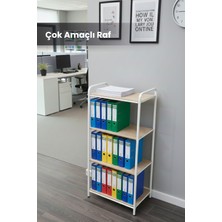 Orvila Çok Amaçlı 4 Katlı Raf Ofis Dosya Rafı Kitaplık Dekoratif 4 Bölmeli Raf Mutfak Düzenleyici Rafı
