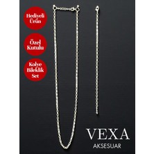 Vexa Aksesuar Kararmaz Dikdörtgen Burgu Zincir Kolye Bileklik Set – Özel Kutulu Hediyelik Set