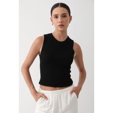 Jaste Kadın Kolsuz Bisiklet Yaka Triko Atlet SİYAH