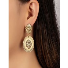 Alya's Aksesuar Altın Kaplama Şık Retro Aslan Başı Geometrik Desenli Küpeler